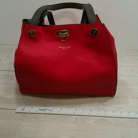 Francinel Paris Cherry Red & Brown Leather Satchel Purse | Pocketbook New w/tags - Picture 6 of 15